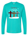 Christmas Begins With Christ, Three Plaid And Leopard Crosses, Christmas, Bella Canvas Long Sleeve Unisex, 2x, 3x, Plus Size Available