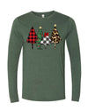 Christmas Shirt, Buffalo Plaid Leopard Print Green Christmas Trees, Christmas, Bella Canvas Long Sleeve Unisex, 2x, 3x, Plus Size Available