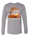 Fall For Jesus He Never Leaves, Fall Christian Long Sleeve, Fall Trees, Bella Canvas Long Sleeve Unisex, 2x, 3x, Plus Size Available