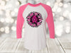 Breast Cancer Sunflower, Breast Cancer Awareness, Pink Sunflower, Pink Ribbon, Next Level Raglan Three Quarter Sleeve, Choice Of Colors