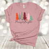 Merry And Bright, Pastel Trees, Pretty Trees, Christmas Shirt, Premium Unisex Tee, Plus Size 2x. 3x, 4x, Christmas Holiday Tee