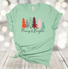 Merry And Bright, Pastel Trees, Pretty Trees, Christmas Shirt, Premium Unisex Tee, Plus Size 2x. 3x, 4x, Christmas Holiday Tee