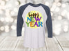 Happy New Year, Colorful New Year Raglan, New Years Eve, New Years Day, Next Level Raglan Three Quarter Sleeve, Choice Of Colors