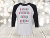 Christmas Reindeer, Dasher, Dancer, Prancer, Vixen, Comet, Cupid, Donner, Blitzen, Next Level Raglan Three Quarter Sleeve, Choice Of Colors