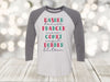 Christmas Reindeer, Dasher, Dancer, Prancer, Vixen, Comet, Cupid, Donner, Blitzen, Next Level Raglan Three Quarter Sleeve, Choice Of Colors