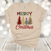 Plaid Leopard And Gold Trees, Cute Merry Christmas Trees, Holiday Tee Shirt, Premium Soft Unisex, Plus Size 2x, 3x, 4x Available