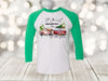 It's The Most Wonderful Time Of The Year, Old Truck Pulling Camper, Christmas Fun, Next Level Raglan Three Quarter Sleeve, Choice Of Colors