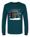 Christmas Begins With Christ, Three Plaid And Leopard Crosses, Christmas, Bella Canvas Long Sleeve Unisex, 2x, 3x, Plus Size Available