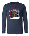 Christmas Begins With Christ, Three Plaid And Leopard Crosses, Christmas, Bella Canvas Long Sleeve Unisex, 2x, 3x, Plus Size Available