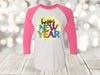 Happy New Year, Colorful New Year Raglan, New Years Eve, New Years Day, Next Level Raglan Three Quarter Sleeve, Choice Of Colors