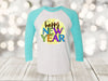 Happy New Year, Colorful New Year Raglan, New Years Eve, New Years Day, Next Level Raglan Three Quarter Sleeve, Choice Of Colors