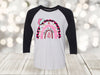 Christmas Raglan, Merry And Bright, Pink Tree, Pink Rainbow, Christmas Rainbow, Plus Sizes Available, Next Level Raglan Three Quarter Sleeve