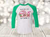 Christmas Raglan, On The Nice List And I Gnome It, Pink Christmas Gnomes, Plus Sizes Available, Next Level Raglan Three Quarter Sleeve