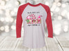 Christmas Raglan, On The Nice List And I Gnome It, Pink Christmas Gnomes, Plus Sizes Available, Next Level Raglan Three Quarter Sleeve