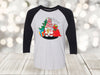 Christmas Raglan, Christmas Gnome, Santas Bag, Christmas Tree, Holiday Shirt, Plus Sized Available, Next Level Raglan Three Quarter Sleeve