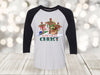 Christian Raglan, Christmas Begin With Christ, Christian Christmas, Three Crosses, Unisex Next Level Raglan Three Quarter Sleeve