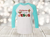 Christian Raglan, Christmas It's All About Jesus, Baby Jesus Manger, Christian Christmas, Unisex Next Level Raglan Three Quarter Sleeve