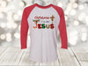 Christian Raglan, Christmas It's All About Jesus, Baby Jesus Manger, Christian Christmas, Unisex Next Level Raglan Three Quarter Sleeve