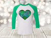 Earth Day Raglan, Heart Shaped Earth, April 22, Save Our Earth, Unisex Next Level Raglan Three Quarter Sleeve