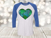 Earth Day Raglan, Heart Shaped Earth, April 22, Save Our Earth, Unisex Next Level Raglan Three Quarter Sleeve