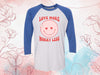 Valentine's Day Raglan, Love More Worry Less, Funny Valentine's Day, Unisex Next Level Raglan Three Quarter Sleeve