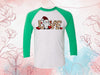 Christmas Raglan, Love, Leopard Print, Santa Gnome, Christmas Gnome, Unisex Next Level Raglan Three Quarter Sleeve