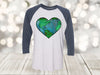 Earth Day Raglan, Heart Shaped Earth, April 22, Save Our Earth, Unisex Next Level Raglan Three Quarter Sleeve