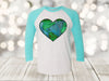 Earth Day Raglan, Heart Shaped Earth, April 22, Save Our Earth, Unisex Next Level Raglan Three Quarter Sleeve