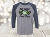 Saint Patrick's Day Raglan, Not Lucky Simply Blessed, Romans 4:7-8, Christian Raglan, Unisex Next Level Raglan Three Quarter Sleeve