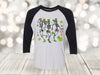 Saint Patrick's Day, Green Clover Skeleton, Irish Beer, Horseshoes, Lucky Shirt, Unisex Next Level Raglan Three Quarter Sleeve