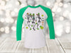 Saint Patrick's Day, Green Clover Skeleton, Irish Beer, Horseshoes, Lucky Shirt, Unisex Next Level Raglan Three Quarter Sleeve