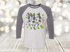 Saint Patrick's Day, Green Clover Skeleton, Irish Beer, Horseshoes, Lucky Shirt, Unisex Next Level Raglan Three Quarter Sleeve