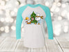 Christmas Raglan, Gnome With Gift, Snowman, Christmas Tree, Christmas Scene, Next Level Raglan Three Quarter Sleeve, Choice Of Colors