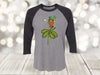 Saint Patrick's Day, Green Gnome On Four Leaf Clover, Shamrock Shirt, Next Level Raglan Three Quarter Sleeve, Plus Sizes Available