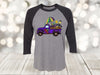 Mardi Gras Raglan, Mardi Gras Truck, Louisiana, Masks, King Cake, Fleur De Lis, Unisex Next Level Raglan Three Quarter Sleeve