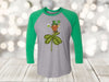 Saint Patrick's Day, Green Gnome On Four Leaf Clover, Shamrock Shirt, Next Level Raglan Three Quarter Sleeve, Plus Sizes Available