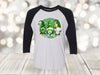 Saint Patrick's Day Raglan, Green Gnome Trio, Saint Patrick's Day Gnomes, Unisex Next Level Raglan Three Quarter Sleeve