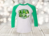 Saint Patrick's Day Raglan, Green Gnome Trio, Saint Patrick's Day Gnomes, Unisex Next Level Raglan Three Quarter Sleeve