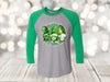 Saint Patrick's Day Raglan, Green Gnome Trio, Saint Patrick's Day Gnomes, Unisex Next Level Raglan Three Quarter Sleeve