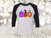 Halloween Raglan, Boo, Black Cat, Pumpkin, Ghost, Bat, Fall Raglan, Next Level Raglan Three Quarter Sleeve, Choice Of Colors