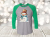 Winter Raglan, Cute Snowman, Snowman With Hat And Scarf, Christmas Raglan, Next Level Raglan Three Quarter Sleeve, Choice Of Colors