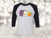 Halloween Raglan, Boo, Cute Ghost And Candy Corn, Trick Or Treat Shirt, Unisex Next Level Raglan Three Quarter Sleeve