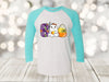 Halloween Raglan, Boo, Cute Ghost And Candy Corn, Trick Or Treat Shirt, Unisex Next Level Raglan Three Quarter Sleeve