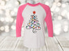 Christmas Raglan, Swirly Christmas Tree And Lights, Christmas Lights, Next Level Raglan Three Quarter Sleeve, Choice Of Colors