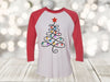 Christmas Raglan, Swirly Christmas Tree And Lights, Christmas Lights, Next Level Raglan Three Quarter Sleeve, Choice Of Colors