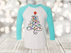 Christmas Raglan, Swirly Christmas Tree And Lights, Christmas Lights, Next Level Raglan Three Quarter Sleeve, Choice Of Colors