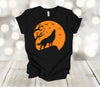 Halloween Shirt, Harvest Moon Wolf Silhouette, Halloween Wolf, Premium Soft Tee Shirt, Plus Sizes Available 2x, 3x, 4x,