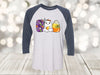 Halloween Raglan, Boo, Cute Ghost And Candy Corn, Trick Or Treat Shirt, Unisex Next Level Raglan Three Quarter Sleeve