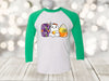 Halloween Raglan, Boo, Cute Ghost And Candy Corn, Trick Or Treat Shirt, Unisex Next Level Raglan Three Quarter Sleeve