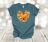 Fall Shirt, Autumn Pumpkin And Flowers Heart, Fall Leaves, Halloween Shirt, Premium Soft Unisex Shirt, 2x, 3x, 4x, Plus Sizes Available